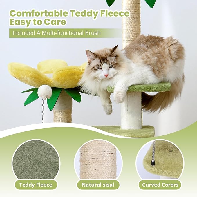HYABi 40-Inch Avocado Cat Tree Tower - Small Garden Cat Condo with Multi-Level Activity Platform & Scratching Posts, Perfect for Indoor Kittens and Play