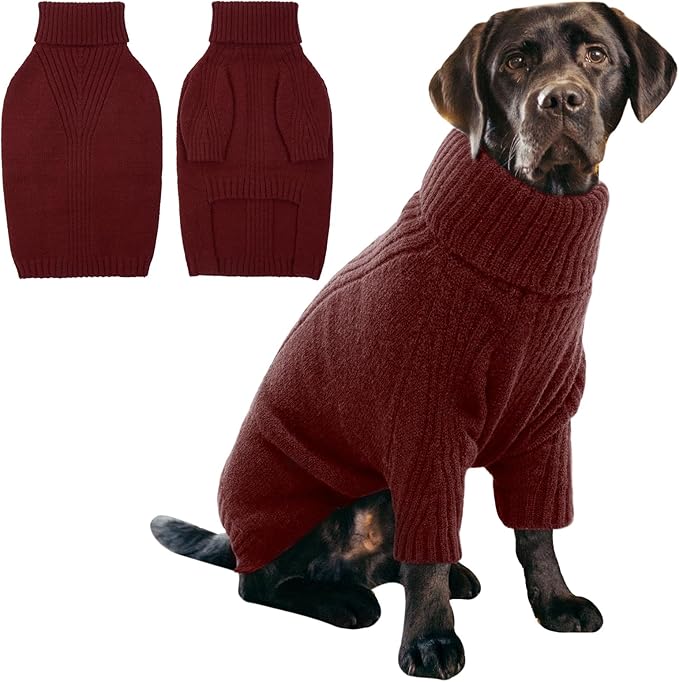 IECOii XL Dog Sweater,Winter Doggy Clothes for Large Dogs Girl Boy,Warm Pullover Xmas Dog Sweater Turtleneck,Lightweight & Good Stretch for Active Dogs Like Beagle,Border Collie (Burgundy,XLarge)