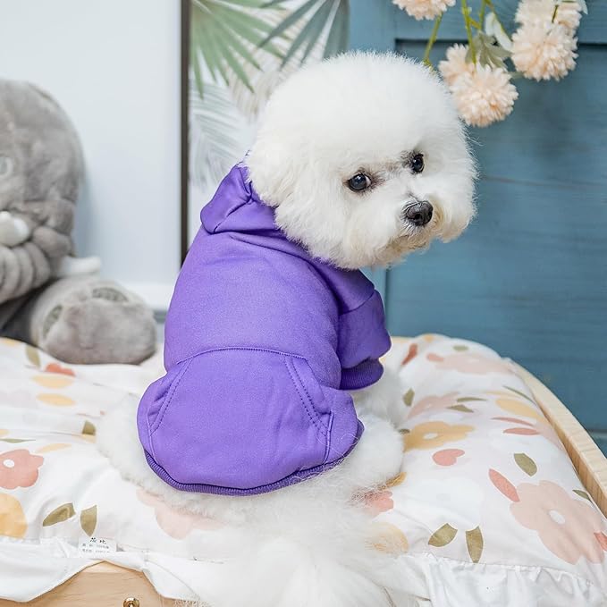 KOOLTAIL Basic Dog Hoodie - Soft & Warm Dog Hoodie Sweater with Leash Hole and Pocket, Dog Winter Coat, Cold Weather Clothes Sweatshirt for Small Medium Large Dogs Puppy Cat Boys Girls Purple S