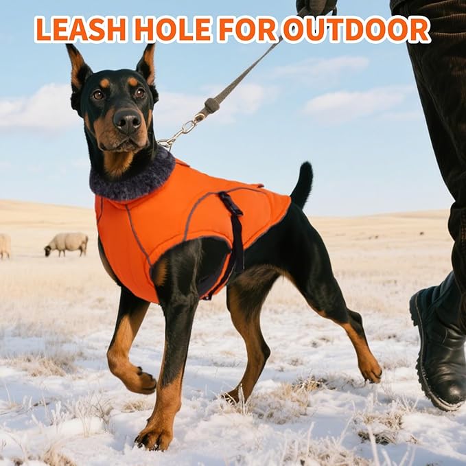 DENTRUN Winter Warm Dog Coat Reflective Jacket with Turtleneck for Cold Weather, Adjustable Buckle Windproof Water Repellent, Thick Snowsuit Fleece Vest for Small, Medium, Large Dogs, Orange, S