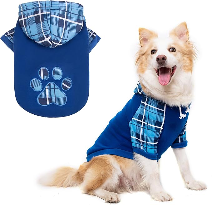 Plaid Dog Hoodie Pet Clothes Sweaters with Hat Large (Pack of 1)