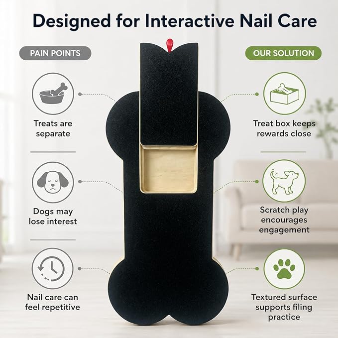Dog Nail Scratch Board with Treat Slot, Non Slip Nail File Pad (Black-D)