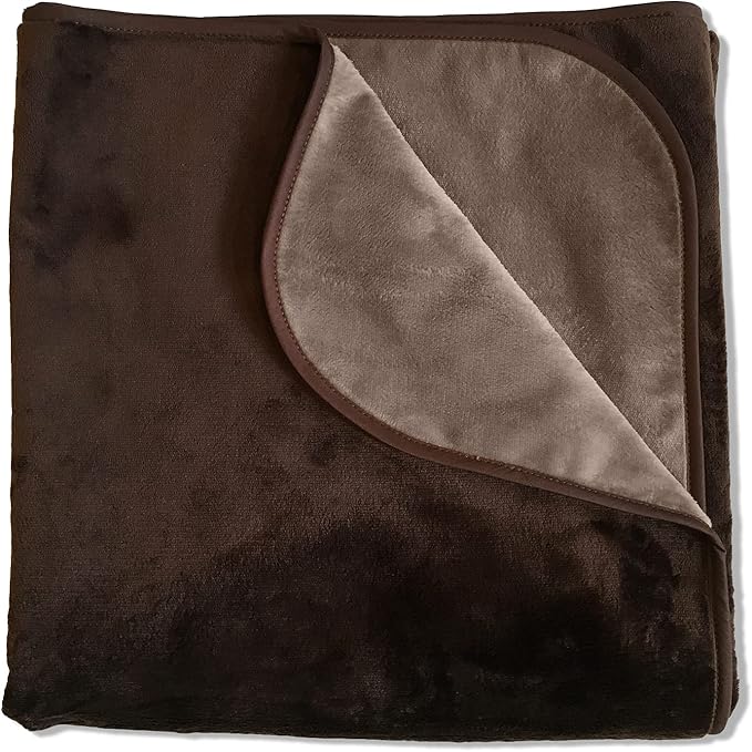 Mambe Silky Waterproof Throw for Protecting Furniture Bed Couch from Stains Caused by Dogs, Cats, Incontinence. Soft, Washable, Reversible. (Size Large 70x90 inches, Color Chocolate/Cappuccino)