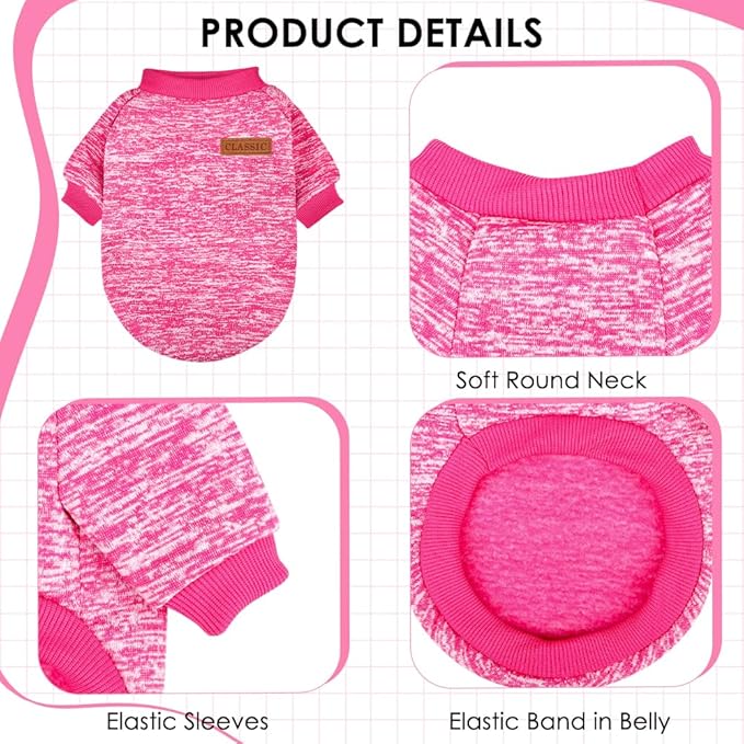3 Pack Dog Sweaters for Small Dogs Girl Boy Winter Fleece Clothes Warm Soft Dog Sweatshirt Outfit for Dogs Cats Pet Apparel (Rose+Red, XX-Small)