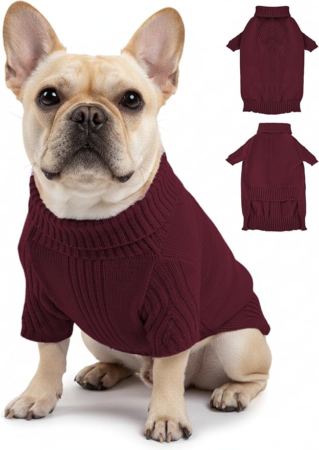 Dog Sweaters for Small Medium Large Dog, Classic Turtleneck Pet Clothes Warm Thermal Doggy Winter Coat, Thick Double Knitting Collar Pullover Cold Weather Puppy Jacket for Indoor & Outdoor Wear