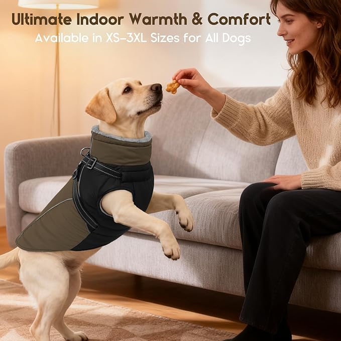 ASENKU Reflective Dog Coat with Built-in Harness, Windproof Fleece-Lined Dog Jacket for Small, Medium, Large Dogs, Warm Winter Vest with Turtleneck & Zipper (Navyblue XL)