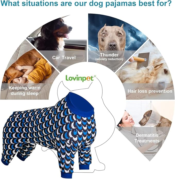 LovinPet Jammies for Large Dogs - Anti Licking & Anxiety Calming Dog Shirt, Lightweight Stretchy Summertime Print, Pitbull Shirt, Large Dogs Onesie, Pitbull Clothes, Dog Costume for Parties, Black 2XL