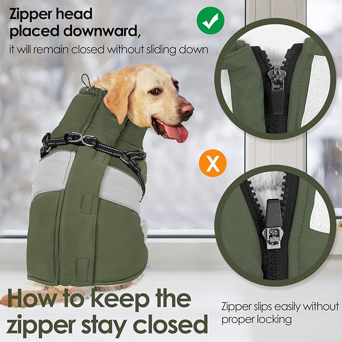 AOFITEE Dog Winter Coat, Dog Coat with Harness Built in, Dogs Jacket for Large Dogs, Reflective Waterproof Pet Puffer Jacket Snowsuit, Warm Fleece Windproof Pet Sweater for Cold Weather, XL