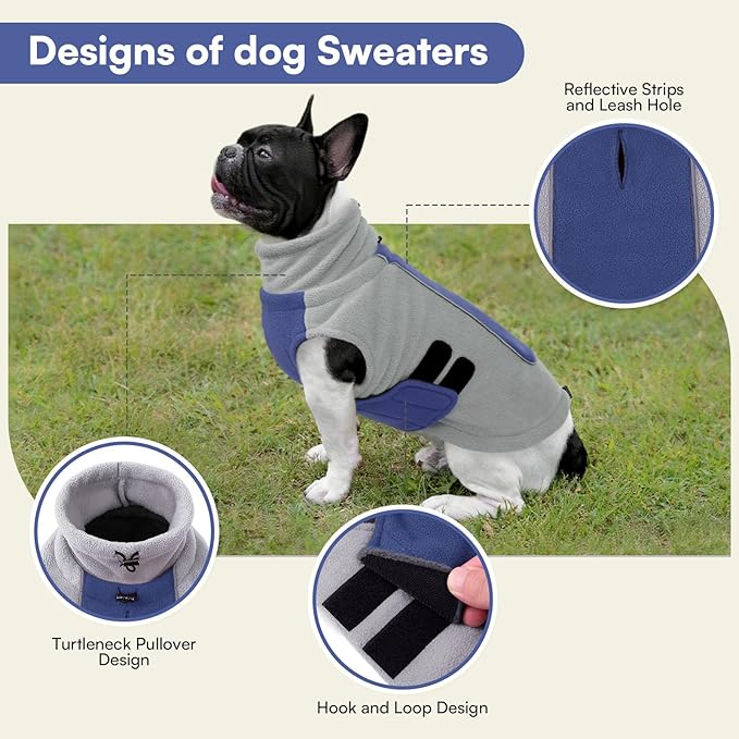 Queenmore Dog Sweaters for Medium Dogs Girl or Boy Soft Fleece Dog Sweater Pullover Vest Sweatshirt Dachshund Sweater Winter Jackets for Dogs Cats Yorkie Chihuahua Bulldog, Blue M