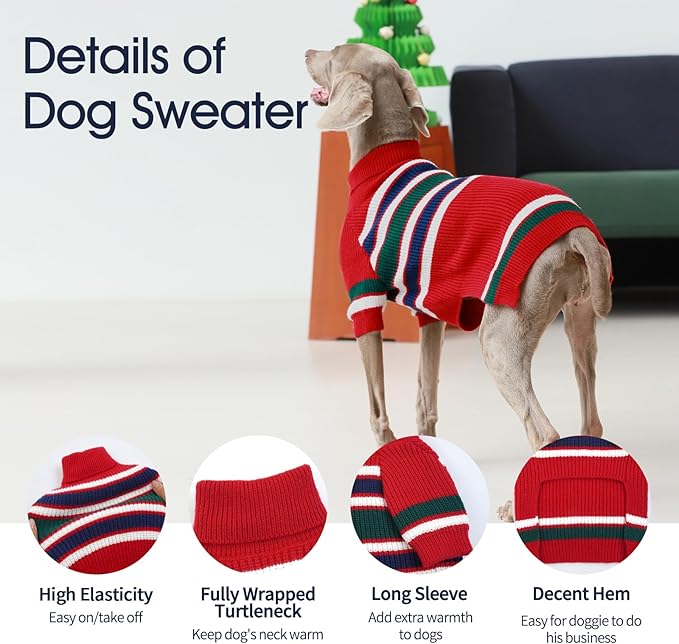 IECOii XXXXL Dog Sweater - Knitted Big Dog Sweater for Extra Large Breeds, Cold Weather Outfits for Doberman, Great Dane, Red Dog Sweater