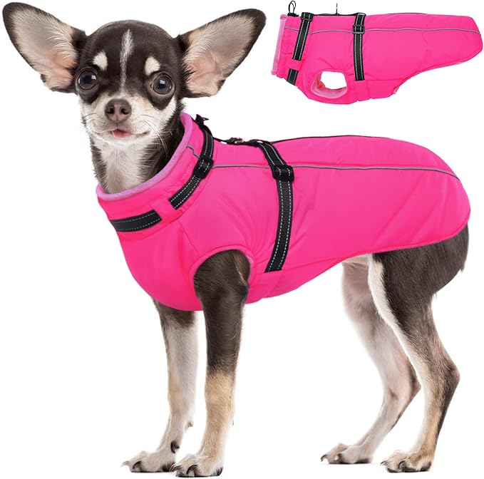 Lelepet Dog Winter Coat Waterproof Dog Jacket with Harness Built in Windproof Reflective Pet Coats for Small Medium Large Dogs, Thermal Fleece Lined Coats for Cold Weather Walking Hiking, Shih Tzu, S