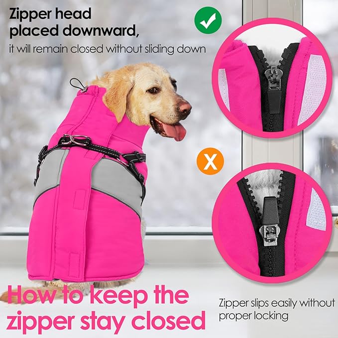 AOFITEE Dog Coat, Large Dog Jacket, Dogs Coat with Harness Built in, Reflective Waterproof Dogs Jackets Winter with Furry Collar, Warm Polar Fleece Pet Sweater Snowsuit for Doberman, Great Dane, XXL