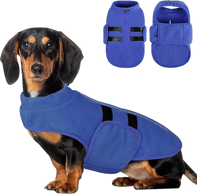 Dog Sweater,Adjustable Dog Sweaters for Small, Medium and Large Dogs Boys Girls, Dachshund Chihuahua Fleece Dogs Sweater(Blue,S)