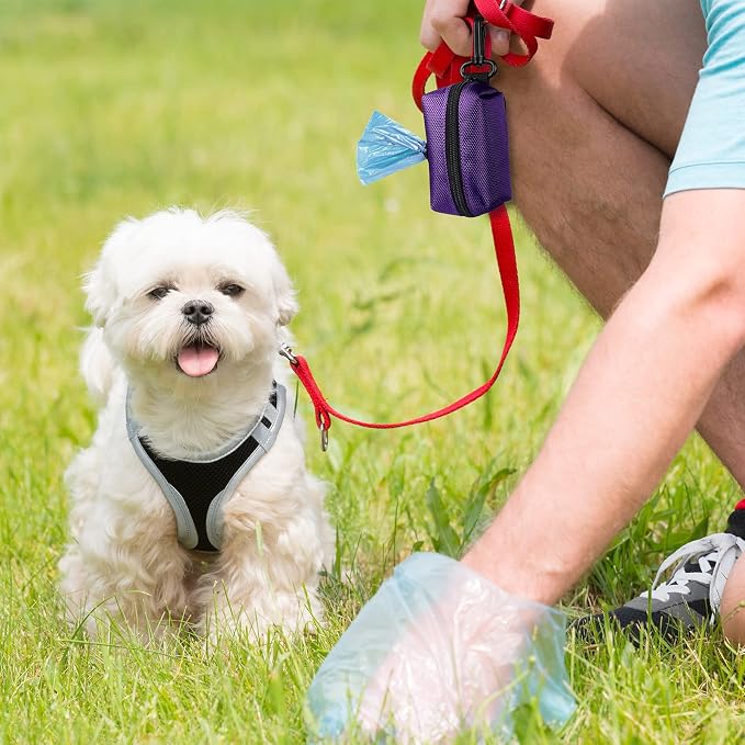 Dog Waste Bag Dispenser Pet Poop Bags Holder for Doggie Waste Bags Dispensers Soft Fabric Zipper Small Doggy Puppy Pouch for Leash Accessory Attachment with Carrier,Purple