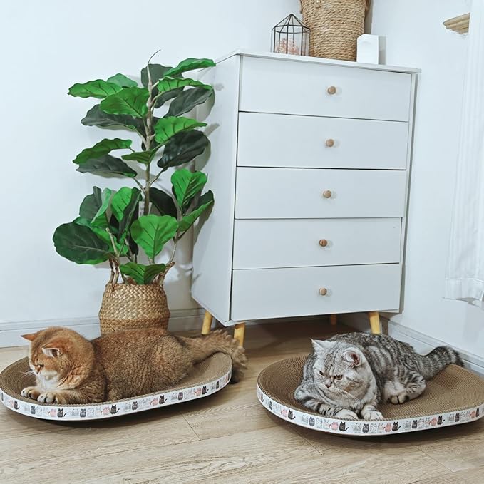 Spindro 4 Pack Extra Large Cat Scratcher Cardboard, Oval Cat Scratcher Bed Cat Scratch Bowl, Scratching Lounge Couch Round Shaped Cat Scratch Board Nest for Indoor Cats Furniture Protector
