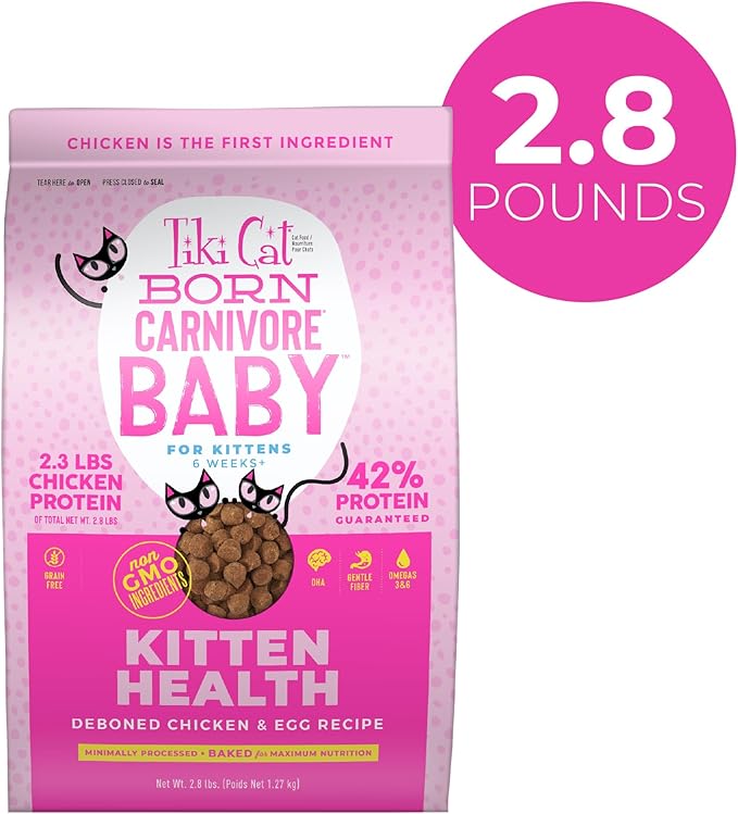 Tiki Cat Born Carnivore Baby Kitten Health Dry Cat Food, Deboned Chicken & Egg, 2.8 lbs. Bag