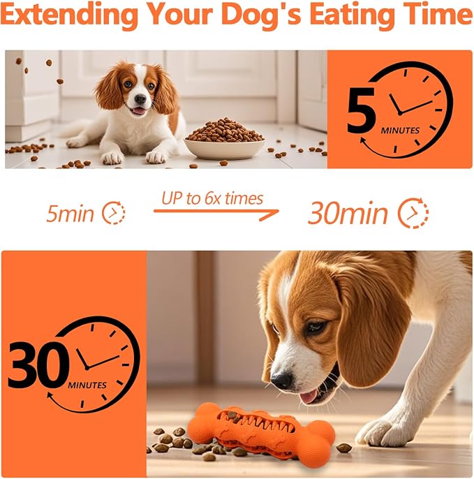 LaRoo Treat Dispensing Dog Toy - Chew Toy for Dogs, Durable, Cleans Teeth, Natural Rubber Slow Feeder Puzzle for Weight Management and Anxiety, Meaty Flavor, Medium, for Dogs Up to 16 kg