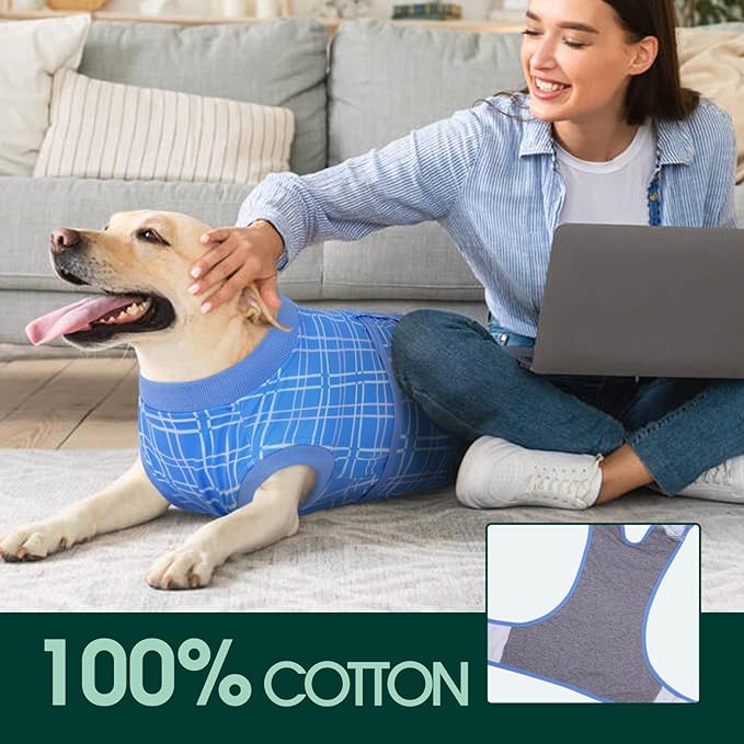 Kuoser Dog Recovery Suit for Female Male Dogs, Post-Surgery Bodysuit for Spay Neuter, Dog Onesie After Surgery, Anti-Licking Pet Surgical Recovery Suit, Blue XL