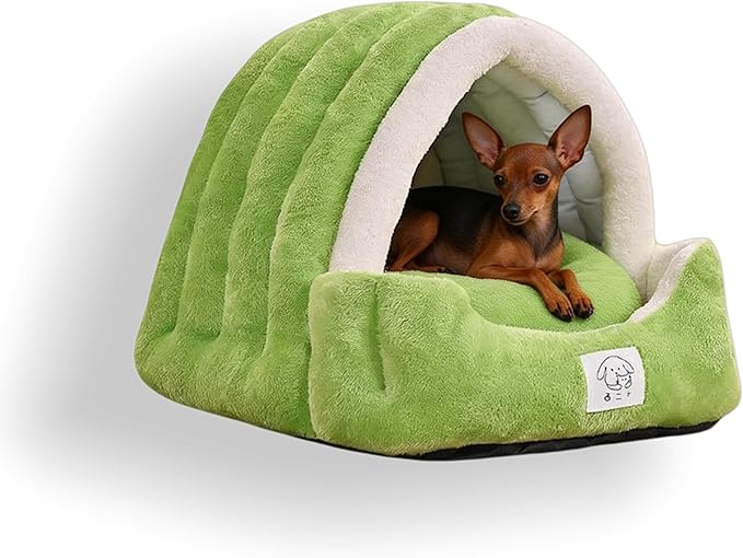 Cat Cave Bed for Indoor Cats-Semi-Enclosed Soft Winter Warm Bed,Cat Tent Nest with Removable Cushion and Anti-Slip Bottom,Slipper Dog Bed Cuddler House Easy Wash (Green, S:15.7×13.8×12.6in)