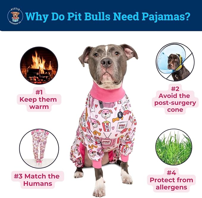 Pittie Clothing Pit Bull Dog Pajamas – Full Coverage Dog Onesie, Soft Pajama Outfit for Medium, Large, XL & XXL Breeds