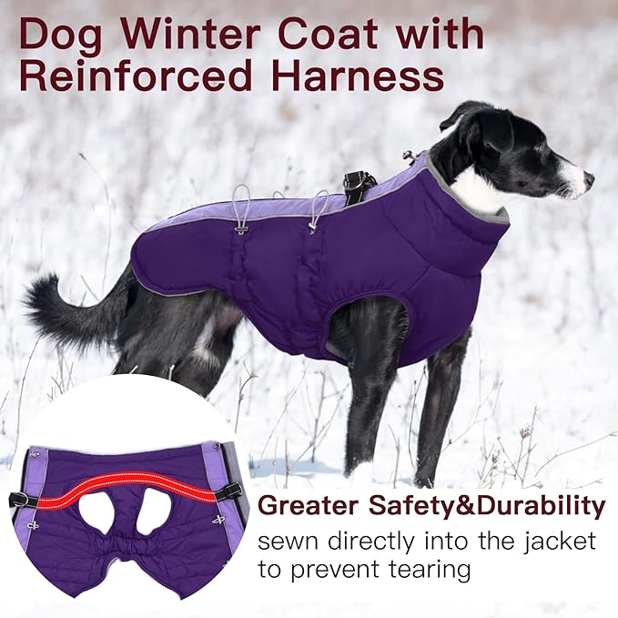 Dog Coat Winter Warm Dog Jackets for Medium Dogs Reflective Snowsuit with Harness Fleece Dogs Snow Jacket Vest Waterproof Pet Clothes for Cold Weather