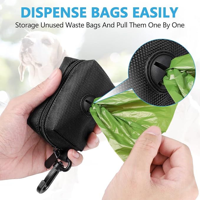 Dog Waste Bag Dispenser Pet Poop Bags Holder for Doggie Waste Bags Dispensers Soft Fabric Zipper Small Doggy Puppy Pouch for Leash Accessory Attachment with Carrier,Black