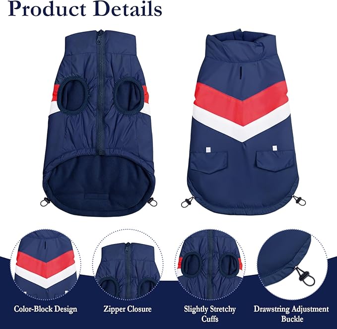 Dog Winter Jacket for Small Dogs Waterproof with Harness Hole,Windproof Puppy Fleece Vest Warm for 8 to 13lbs