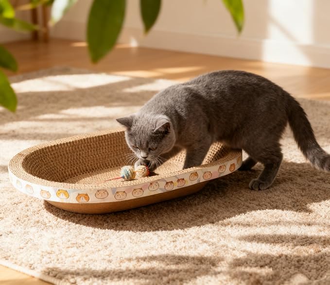 Spindro 5 Pack Large Cat Scratcher Cardboard, Oval Cat Scratcher Bed Cat Scratch Pad Board Lounge Couch for Indoor Cats Bowl Shaped Cat Scratching Post Nest for Cats Grinding Claw Furniture Protector