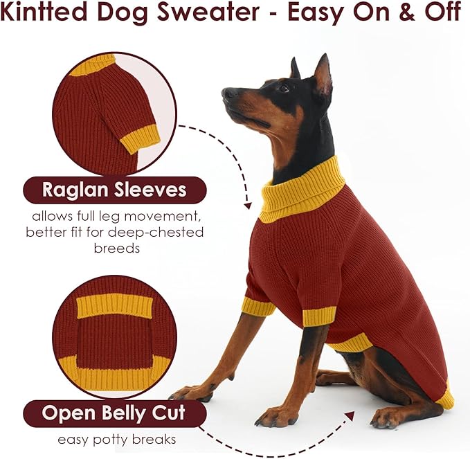 Dog Sweater XXXL, Turtleneck Sweaters with Leash Hole, Soft Knit Pullover for Large Dogs Male Female, Winter Thermal Pet Sweaters for Doberman Labrador, BurgundyRed 3XL