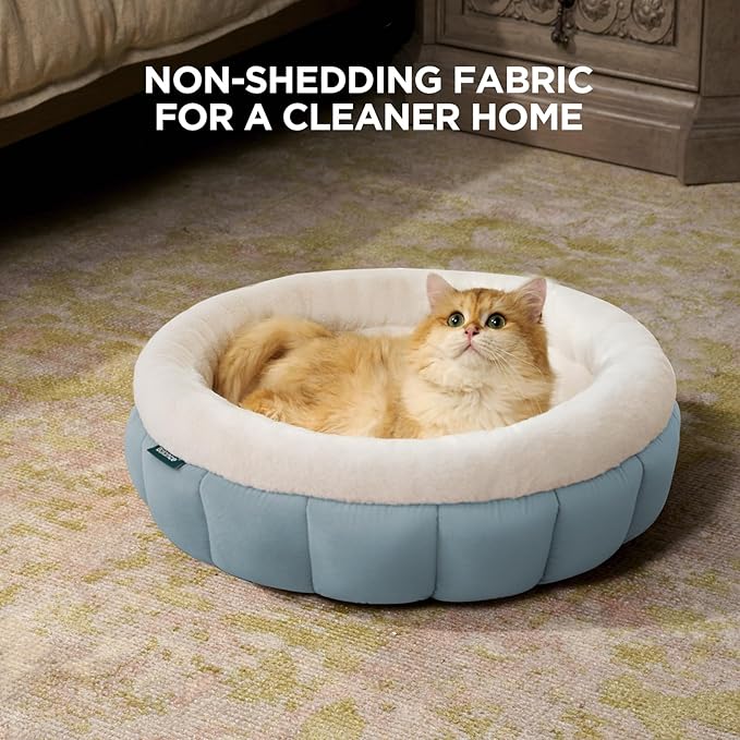 BALANCE Cat Beds for Indoor Cats, Washable Round Cat Bed, Cute Kitten Bed with Anti-Slip Bottom for Kitty and Puppy, 23 Inches, Dream Blue