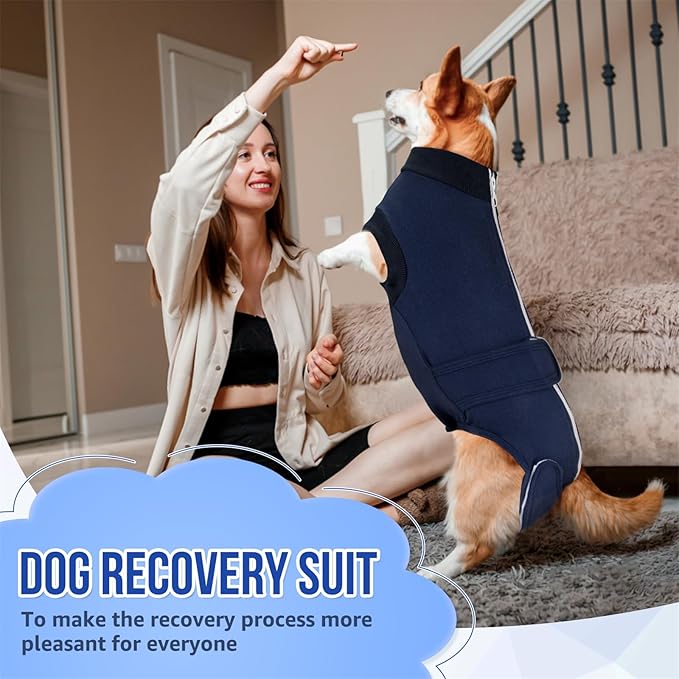 SlowTon Dog Surgery Recovery Suit - Zipper On Dog Onesies After Surgery for Female Male Dogs, Abdominal Wounds Bandages Cone/E-Collar Alternative Dogs Surgical Body Suit (Dark Blue,XL)