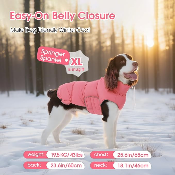 FUAMEY Dog Puffer Jacket for Large Dogs,Dog Cold Weather Coats Winter Dogs Down Jackets Waterproof Pet Snowsuits Warm Puppy Winter Vest Turtleneck Pets Adjustable Jackets Coats Pink XXL
