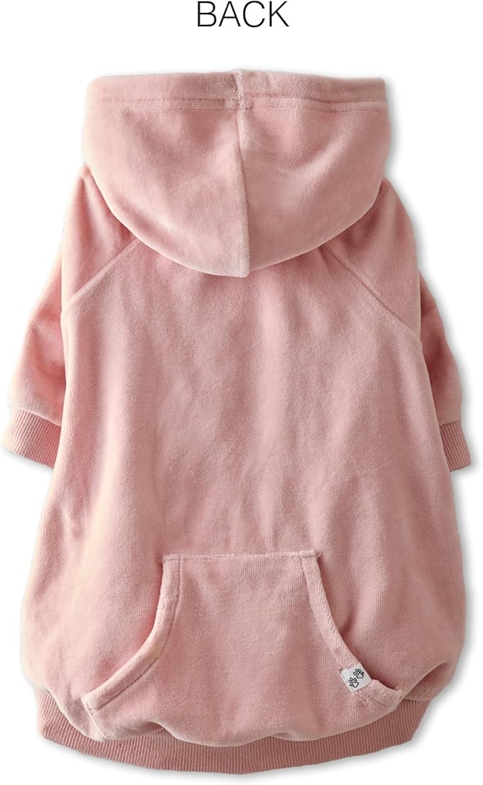 Cooper II Organic Cotton Velour Dog Hoodie Pet Coat for Small, Medium and Large Dogs, Pink, Small
