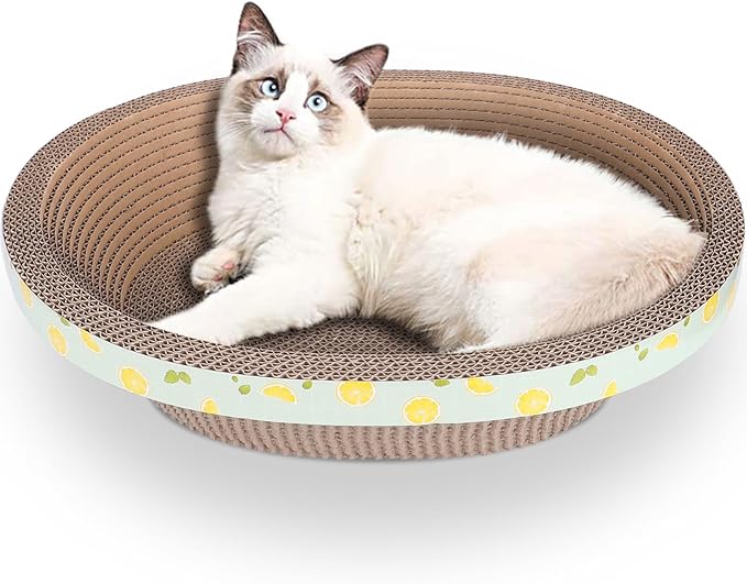 ROMOHOM Oval Cardboard Cat Scratcher Bed Lounge Couch for Indoor Cats, Cat Scratching Board Large Lounger, Durable Cat Scratch Pad Box Furniture 19.5 x 15.6 x 4.7 Inch