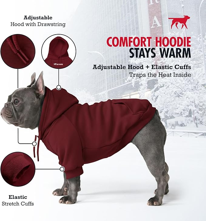 Tuff Pupper Dog Hoodie | Premium Quality Insulated Fabric | Ultra Soft Interior for Superior Comfort | Elastic Cuffs & Drawstring for Warmth | Stretch Fit Suitable for All Breeds (Red, XS)