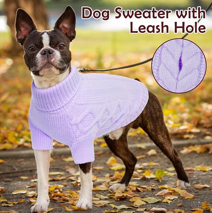 Purple Small Dog Sweater - Warm Winter Clothes for Puppies, Cute Thanksgiving & Christmas Sweater with Leash Hole for Boy & Girl Toy Poodle, Yorkie