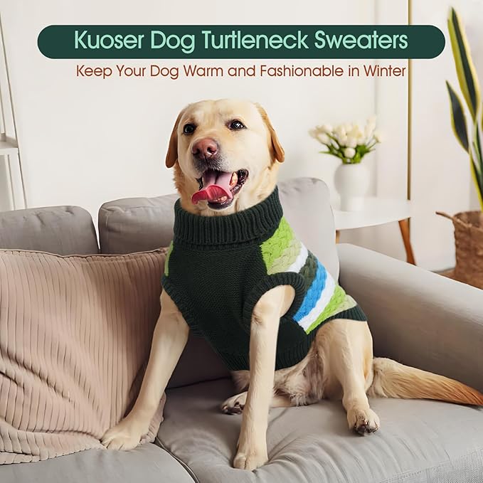 Kuoser Dog Sweater, Warm Dog Sweaters for Extra Large Dogs Girl Boy, Pet Turtleneck Knitted Pullover Jumper for Xmas Thanksgiving, Puppy Winter Vest Thermal Doggy Sweatshirt for Fall Winter,Green 3XL
