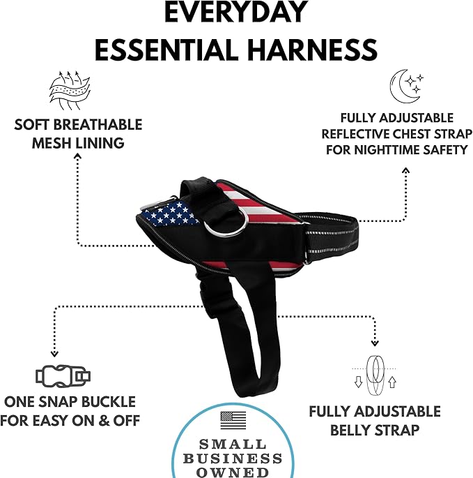 ShawnCo Essential Dog Harness, No-Pull Pet Vest with 3 Leash Clips, No Choke, Reflective, Adjustable and Padded, for Easy Walking and Training for Small, Medium and Large Dogs (Stars and Stripes, L)