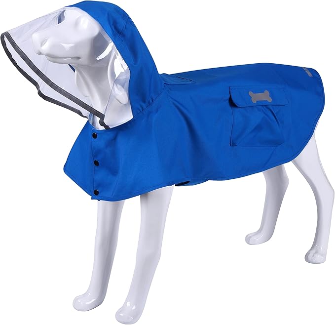 Waterproof Dog Raincoat, Adjustable Reflective Lightweight Pet Rain Clothes with Poncho Hood (Large, Blue)