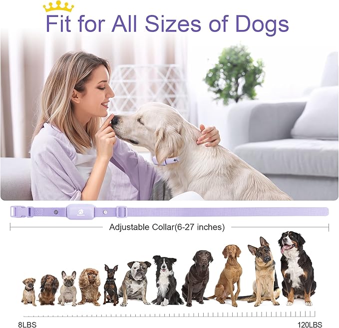 Bousnic Shock Collar for Dogs - Waterproof Rechargeable Dog Electric Training Collar with Remote for Small Medium Large Dogs with Beep, Vibration, Safe Shock Modes (8-120 Lbs) (Purple)