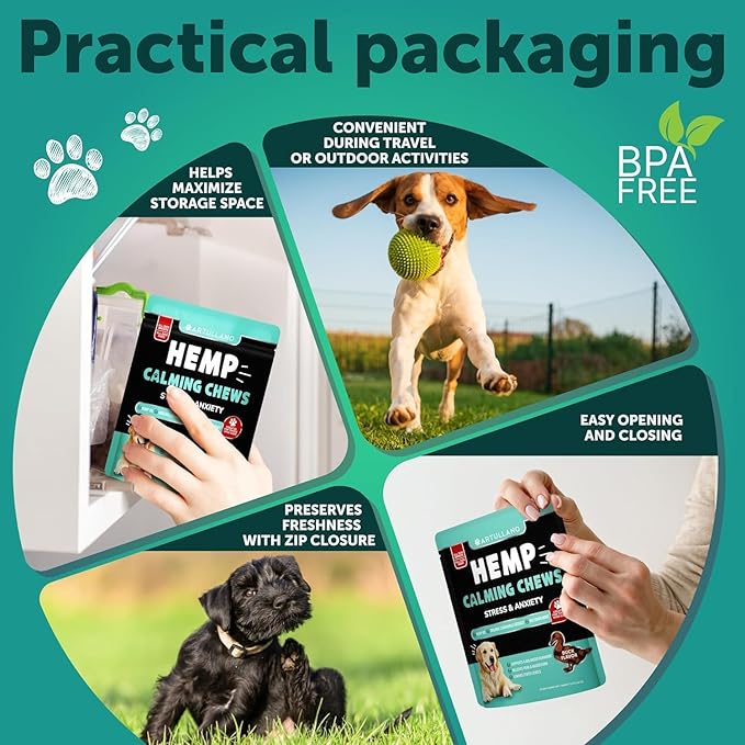 Hemp Calming Chews for Dogs - Dog Calming Chews - Dog Anxiety Relief Treats with Hemp Oil, Turmeric, Valerian, Ginger - Health and Wellness Supplements for Dogs - Hip and Joint Support - 70 Treats