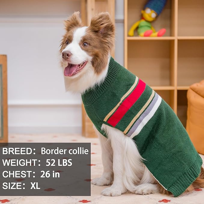 PAWCHIE Dog Sweater - Warm Turtleneck Thick Dog Clothes with Leash Hole, Stretchy Knitted Outfit for Small to Large Doggy Puppy Cat, Green XL