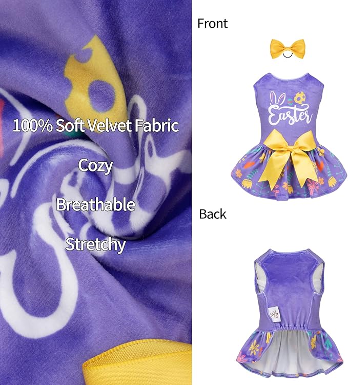 CuteBone Easter Dog Dress Velvet for Small Dogs Girl Flower Skirt Puppy Dresses Purple Dog Clothes CVA16XXS-D