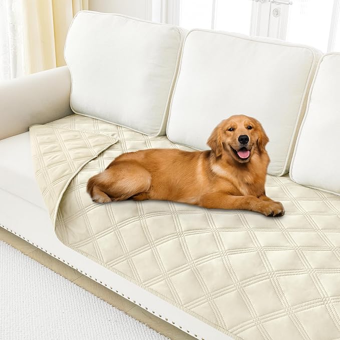 Smiry Waterproof Dog Bed Cover Blanket 40x80, Soft Reversible Pet Blanket, Washable Leakproof Cats Dogs Couch Cover for Sofa, Couch, Furniture, Lattice, Beige/Beige