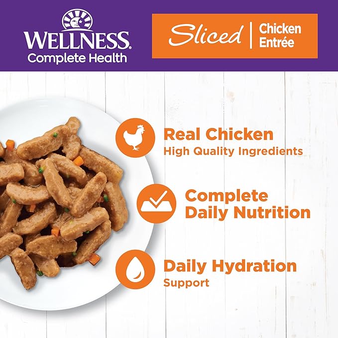 Wellness Complete Health Sliced Adult Wet Cat Food, Natural, Protein-Rich, Grain Free, 5.5 Ounce, 24 Pack, (Chicken Entrée)