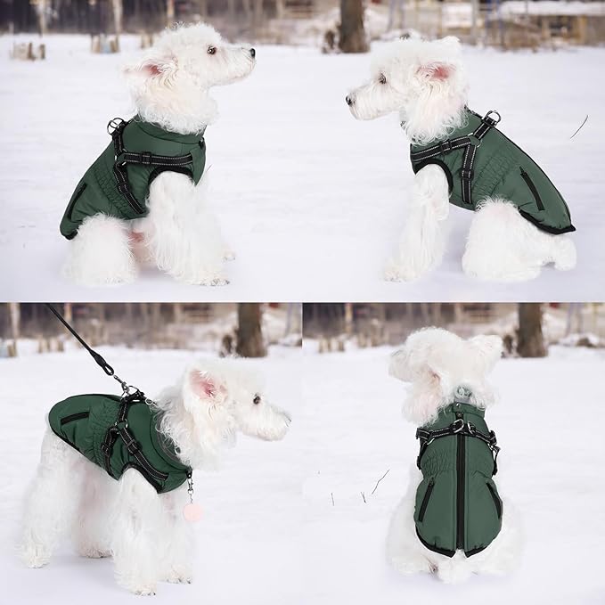 Gyuzh Dog Coat with Harness,Dog Coats for Small Dogs,Warm Fleece Winter Puppy Jacket,Waterproof Jacket with Harness Built in for Small Medium Large Dogs