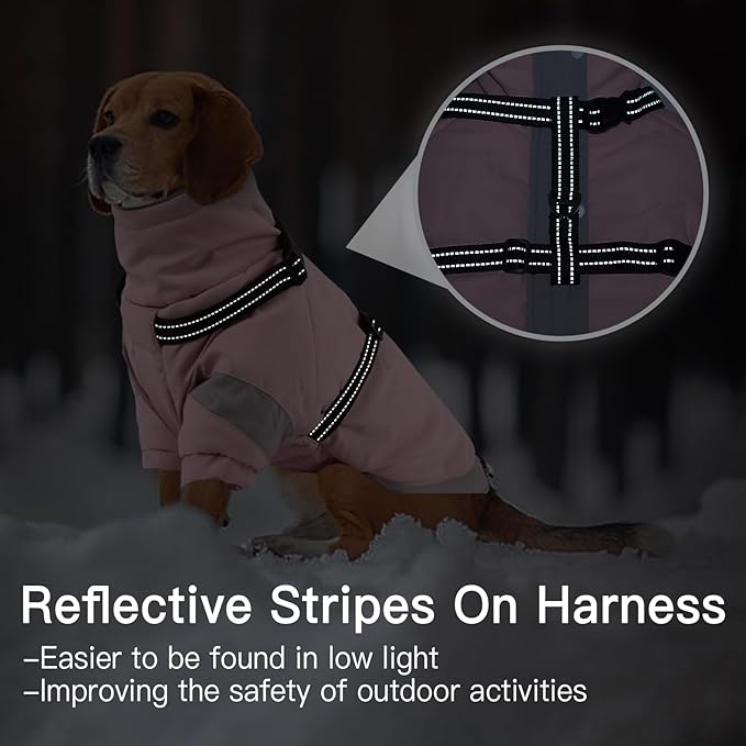 Turtleneck Dog Coat with Harness Built in - S,Soft Warm Lining | Adjustable Reflective Harness Coats for Small Dogs,Snow Day Water-Repellent,Windproof & Cold-Resistant Jacket (Light Pink)