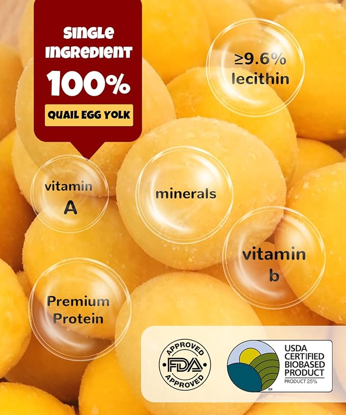 LILSNOOTS Freeze Dried Quail Egg Yolk 11.3 oz Single Ingredient Pet Treats for Dogs, Cats, Healthy Freeze-Dried Pet Food Grain&Gluten&Rawhide Free No Additives Training Treats