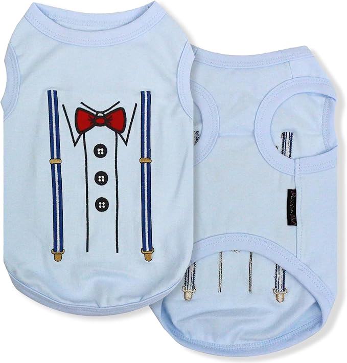 Parisian Pet Dog Tshirt - Suspender Tuxedo Dog Shirt - Breathable and Lightweight Boy Dogs Clothes - Sleeveless Tee Shirts for Medium Dogs Boy - Machine Washable