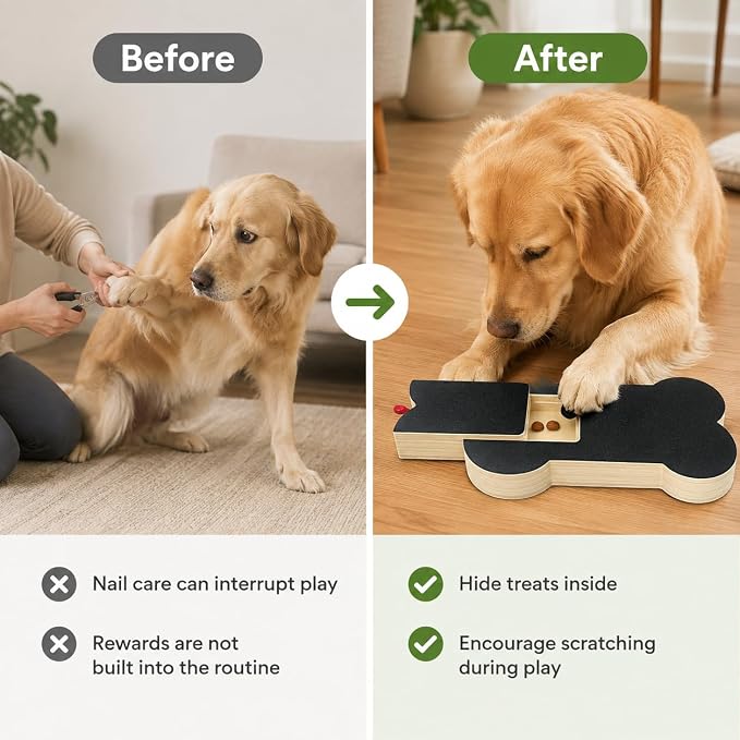 Dog Nail Scratch Board with Treat Slot, Non Slip Nail File Pad (Black-D)